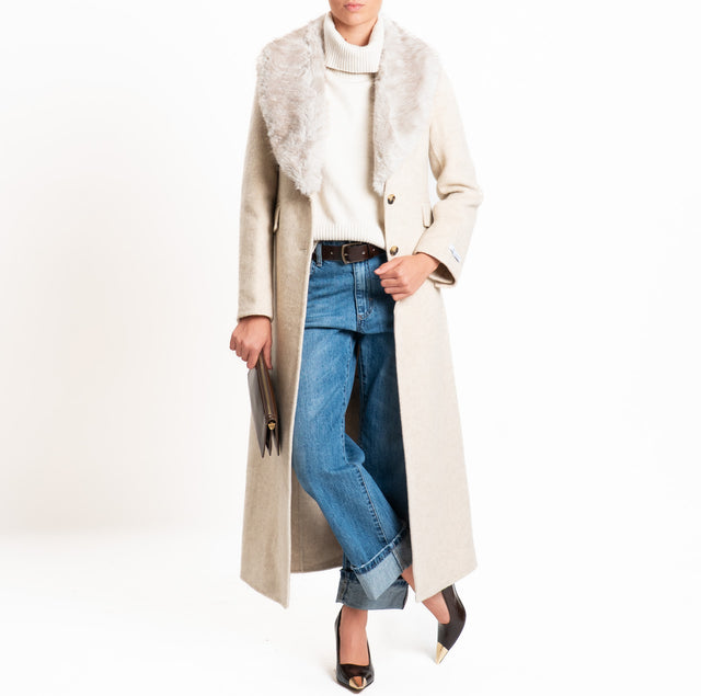 Haveone-Cappotto HAND MADE MISTO LANA con ecopelliccia - avena