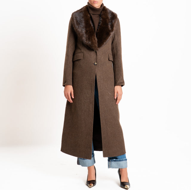 Haveone-Cappotto HAND MADE MISTO LANA con ecopelliccia - moro