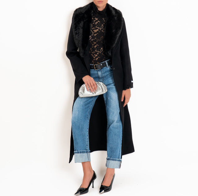Haveone-Cappotto HAND MADE MISTO LANA con ecopelliccia - Nero