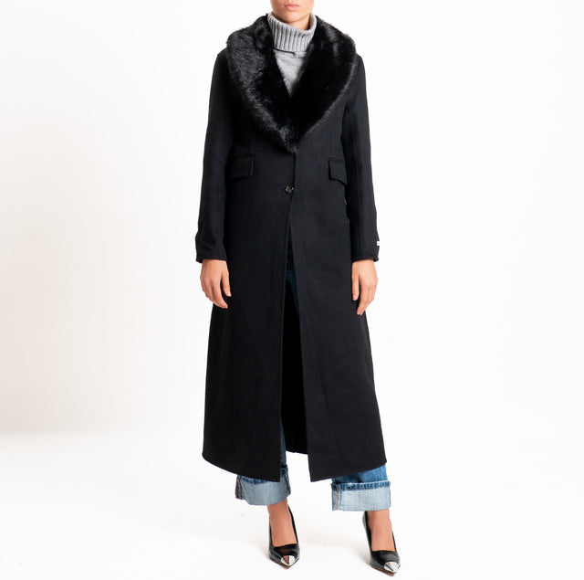 Haveone-Cappotto HAND MADE MISTO LANA con ecopelliccia - Nero