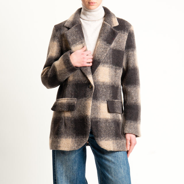 Haveone-Giacca quadri misto lana - cammello/moro