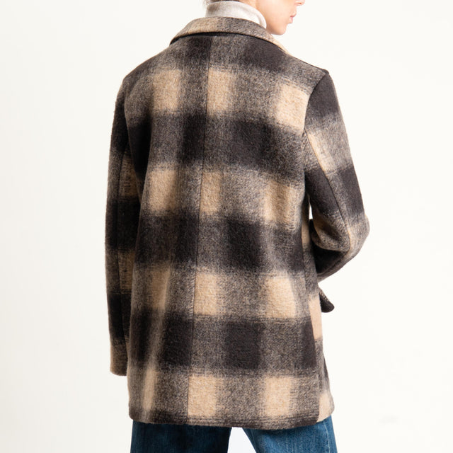 Haveone-Giacca quadri misto lana - cammello/moro