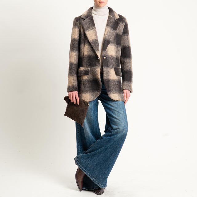 Haveone-Giacca quadri misto lana - cammello/moro