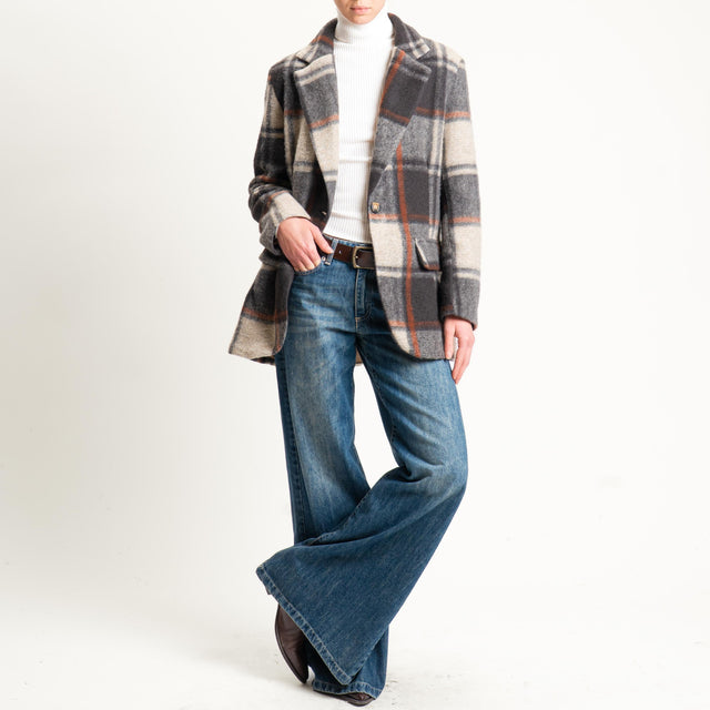 Haveone-Giacca quadri misto lana - cammello/ruggine