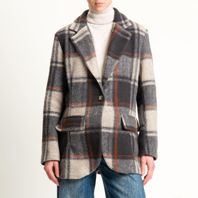 Haveone-Giacca quadri misto lana - cammello/ruggine