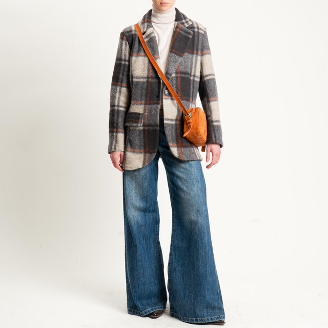 Haveone-Giacca quadri misto lana - cammello/ruggine