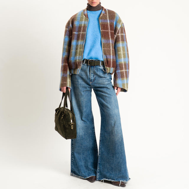 Haveone-Bomber check misto lana - moro/celeste