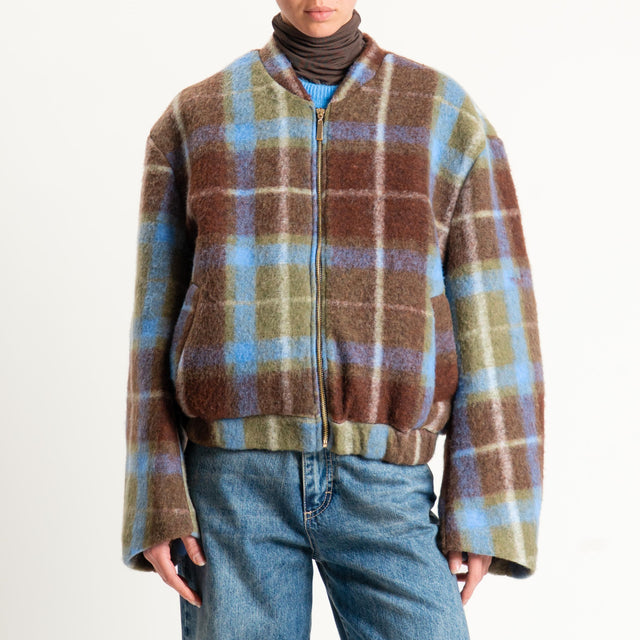 Haveone-Bomber check misto lana - moro/celeste