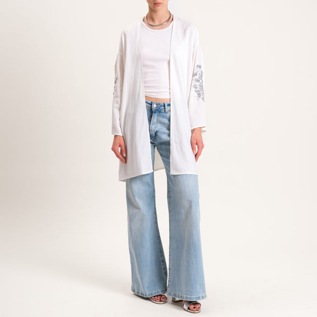 Haveone-Kimono misto lino con applicazioni - burro