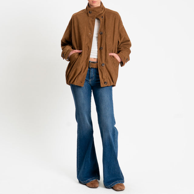 Haveone-Bomber oversize effetto suede - cognac