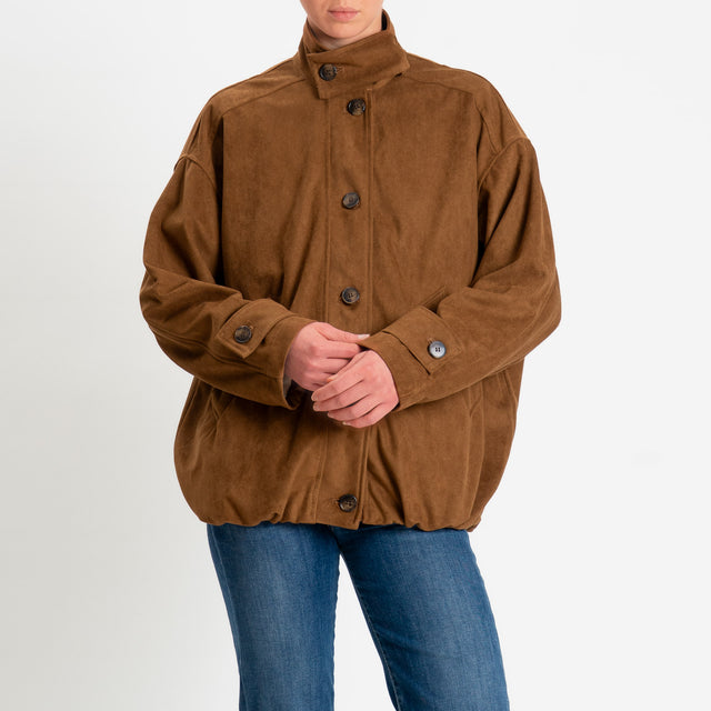 Haveone-Bomber oversize effetto suede - cognac