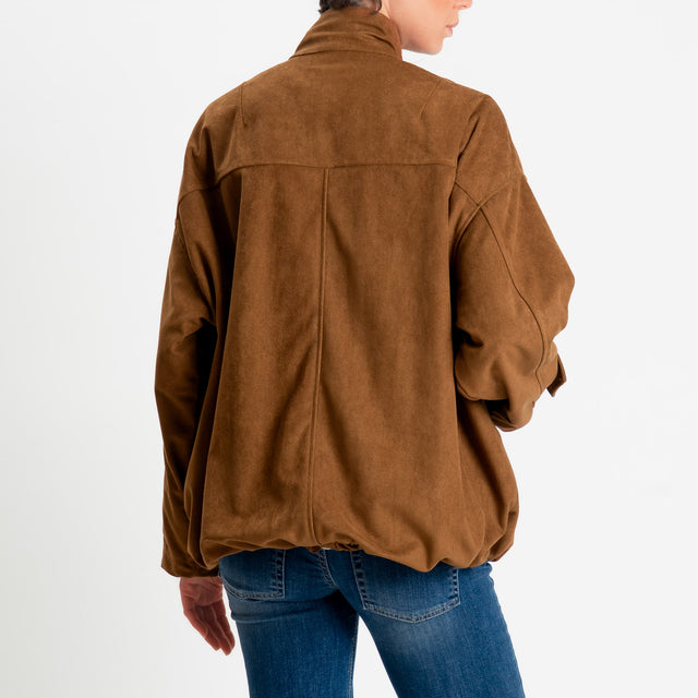 Haveone-Bomber oversize effetto suede - cognac