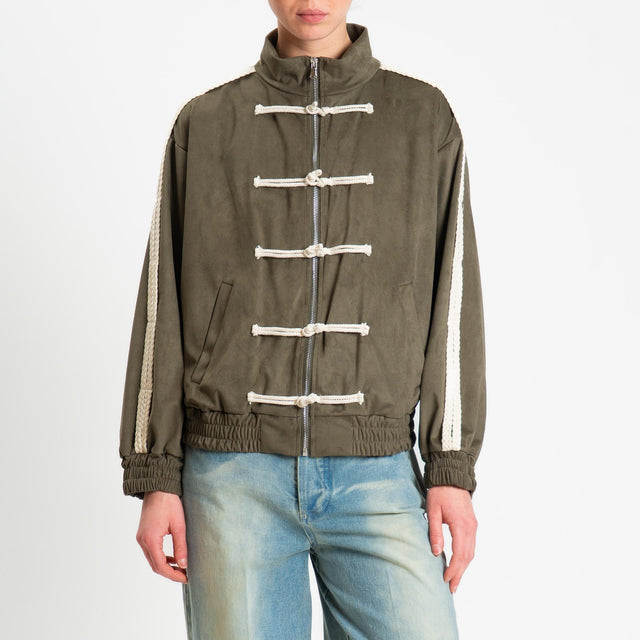 Haveone-Giacca mandarin effetto suede - militare