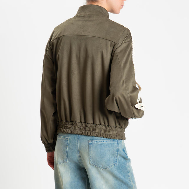 Haveone-Giacca mandarin effetto suede - militare