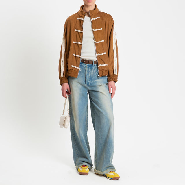 Haveone-Giacca mandarin effetto suede - tabacco