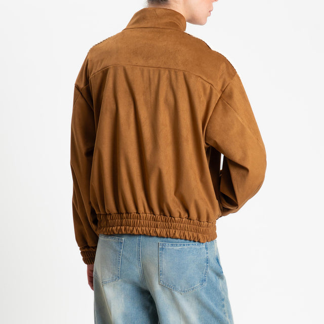 Haveone-Giacca mandarin effetto suede - tabacco