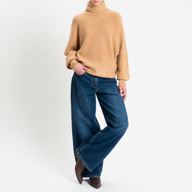 Haveone-Maglia mohair collo alto manica pipistrello - miele