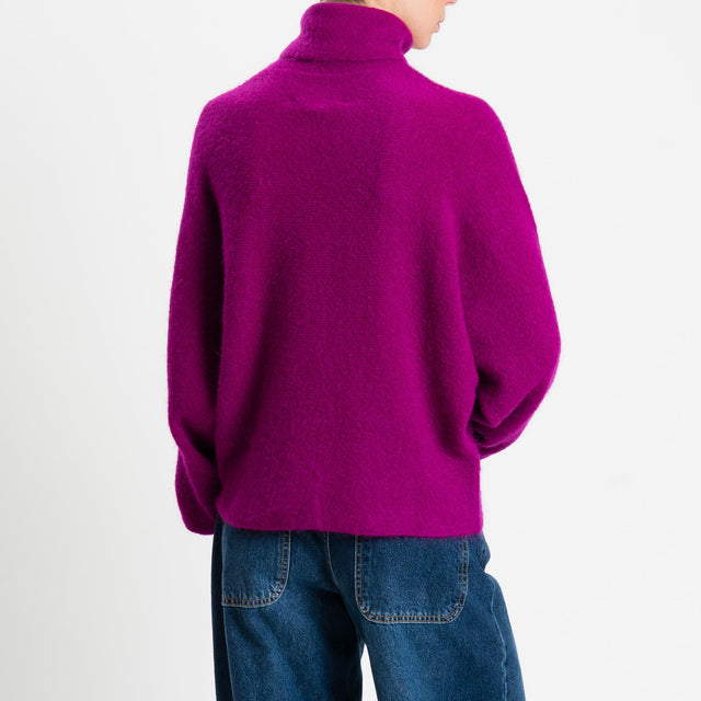 Haveone-Maglia mohair collo alto manica pipistrello - amarena