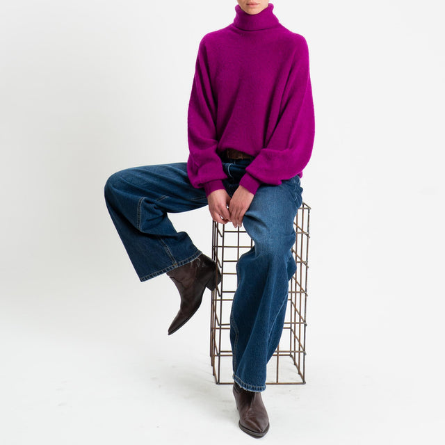 Haveone-Maglia mohair collo alto manica pipistrello - amarena