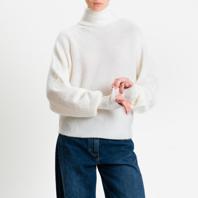 Haveone-Maglia mohair collo alto manica pipistrello - latte