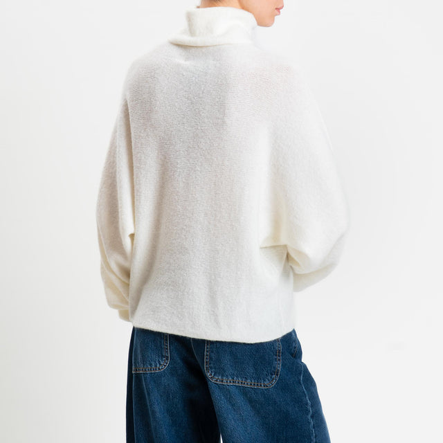 Haveone-Maglia mohair collo alto manica pipistrello - latte