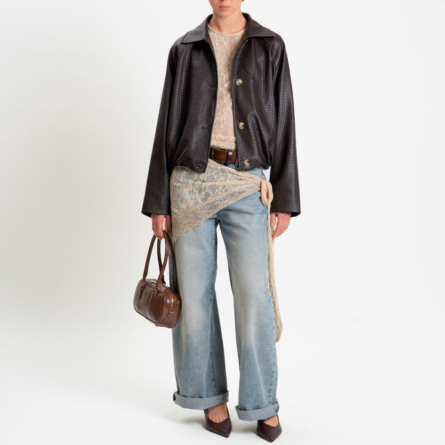 Haveone-Bomber similpelle intrecciata - moro