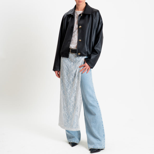 Haveone-Bomber similpelle intrecciata - Nero