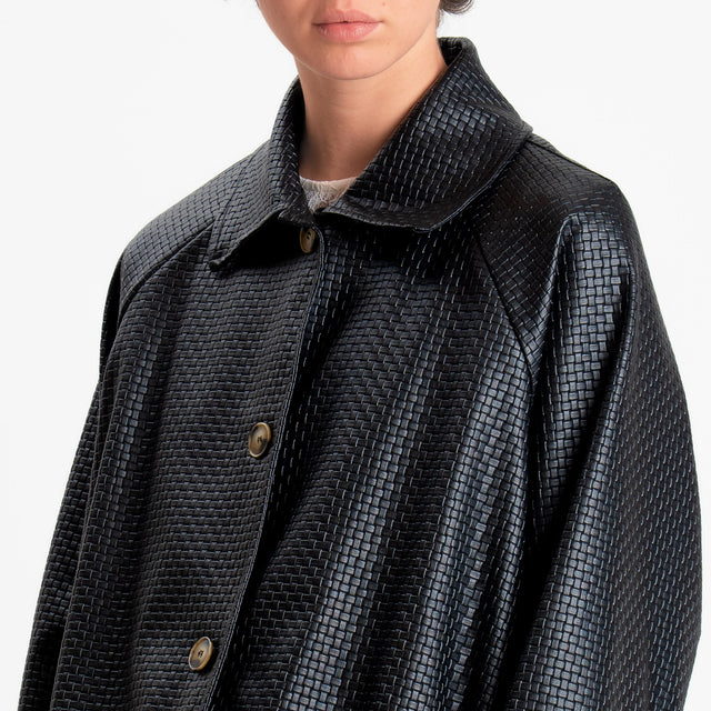 Haveone-Bomber similpelle intrecciata - Nero