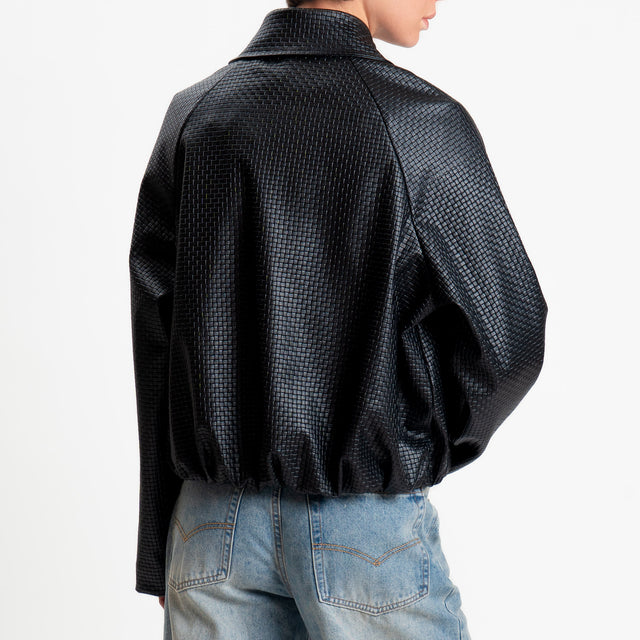 Haveone-Bomber similpelle intrecciata - Nero