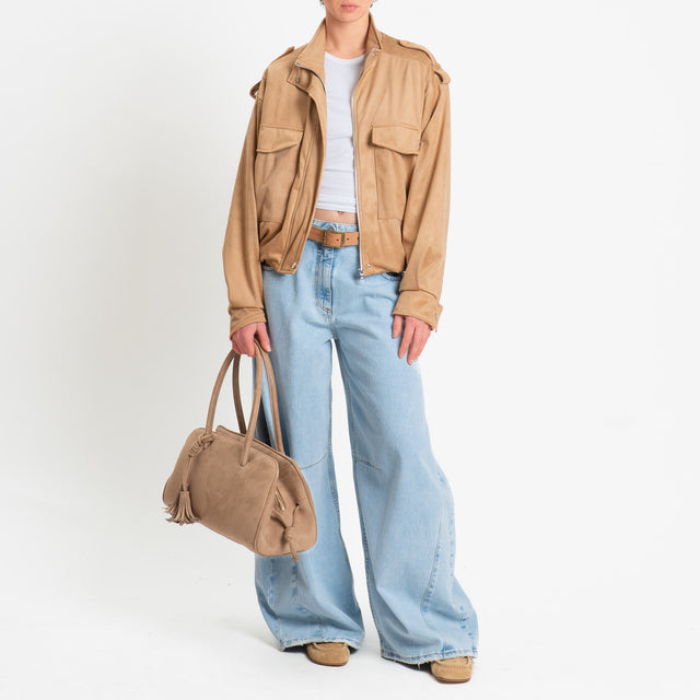 Haveone-Bomber effetto suede con tasche - beige