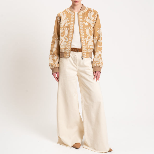 Haveone-Bomber effetto suede con ricami - camel/burro