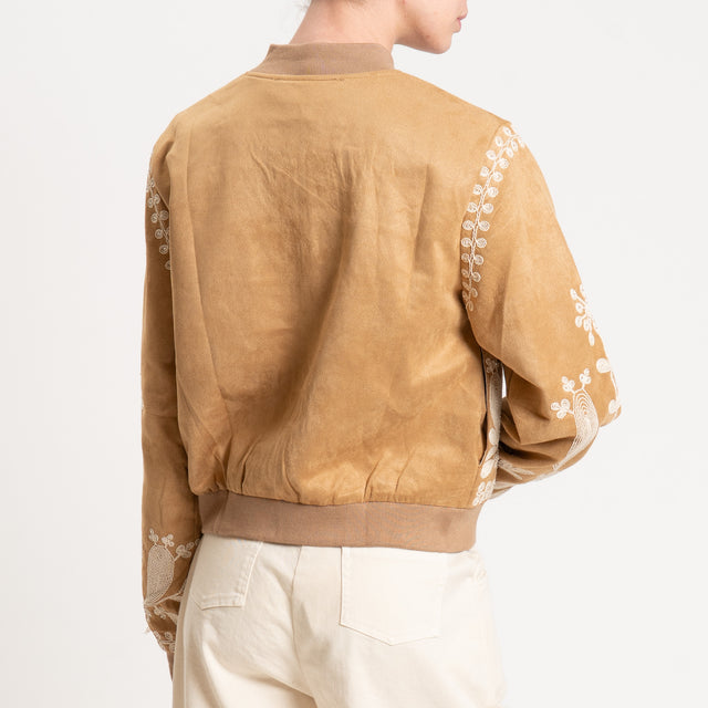 Haveone-Bomber effetto suede con ricami - camel/burro