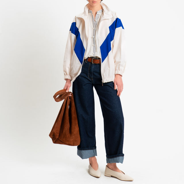 Haveone-Bomber bicolore con zip - burro/bluette