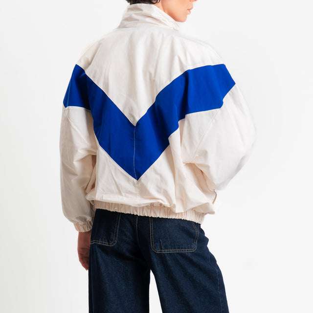 Haveone-Bomber bicolore con zip - burro/bluette
