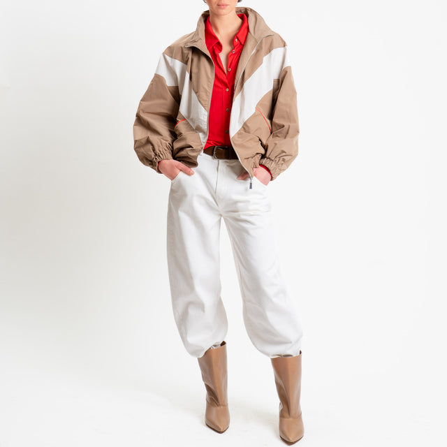 Haveone-Bomber bicolore con zip - cammello/burro