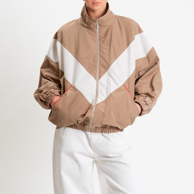 Haveone-Bomber bicolore con zip - cammello/burro