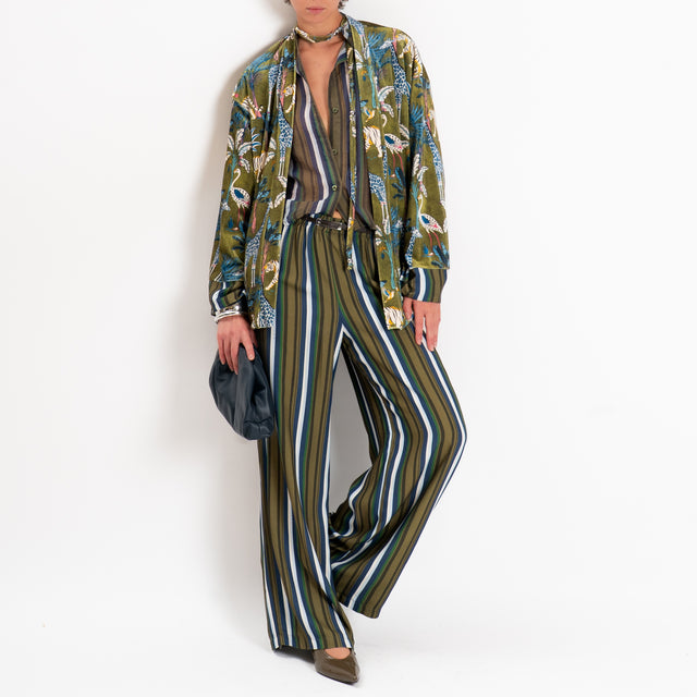 Haveone-Kimono in ciniglia fantasia jungle - verde/ottanio