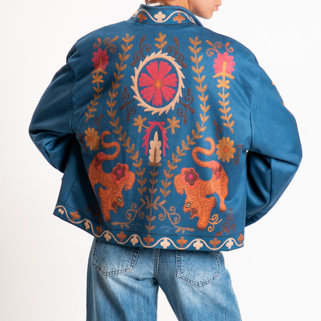Haveone-Giacca caban fantasia - blu/senape/rust