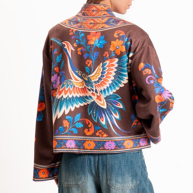Haveone-Giacca kimono fantasia airone - moro/arancio/ottanio