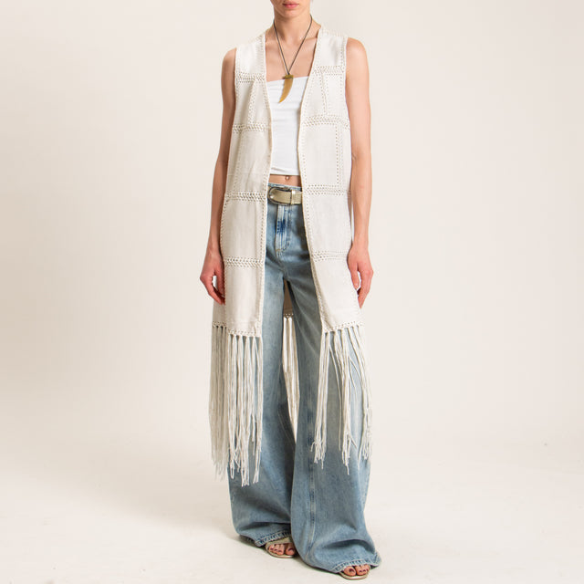 Haveone-Gilet oversize con frange - burro