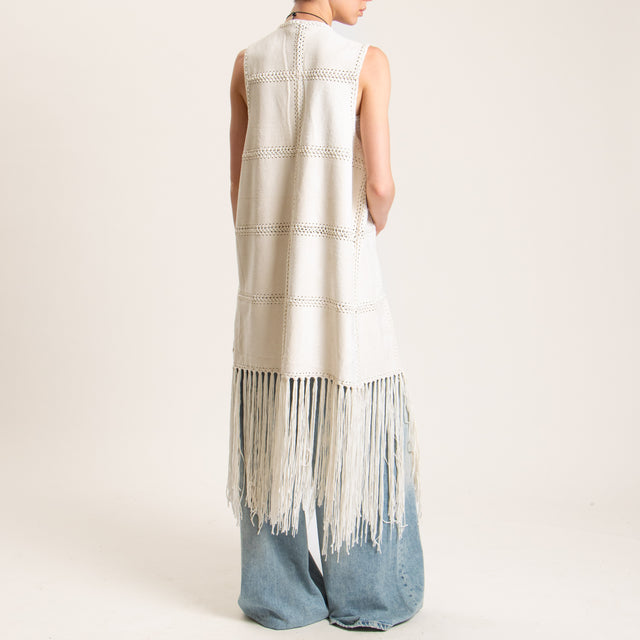 Haveone-Gilet oversize con frange - burro