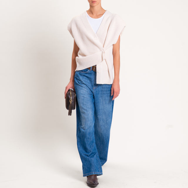 Haveone-Maglia smanicata misto alpaca con spalline - burro