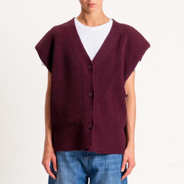 Haveone-Maglia smanicata misto alpaca con spalline - vino