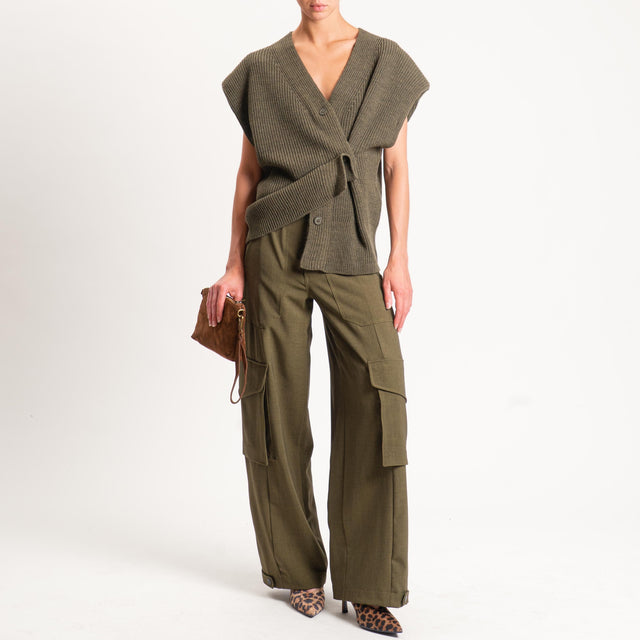 Haveone-Maglia smanicata misto alpaca con spalline - militare