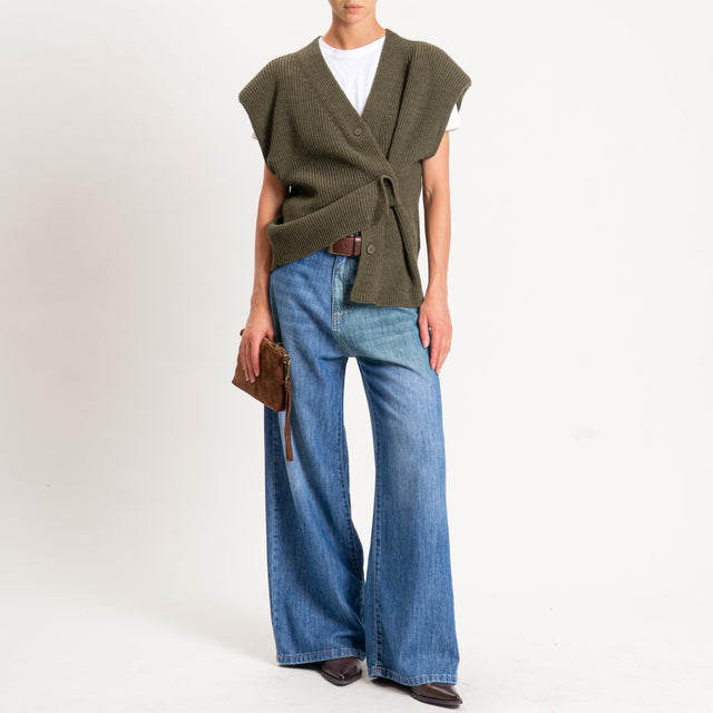Haveone-Maglia smanicata misto alpaca con spalline - militare