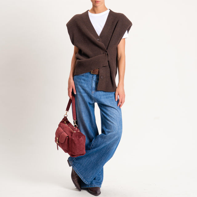 Haveone-Maglia smanicata misto alpaca con spalline - moro