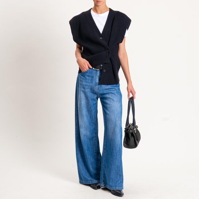 Haveone-Maglia smanicata misto alpaca con spalline - nero