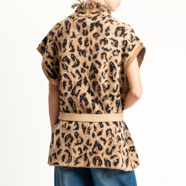 Haveone-Gilet animalier con applicazioni - cammello/nero/cuoio
