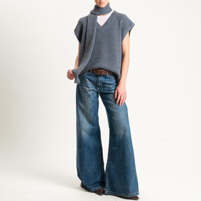 Haveone-Gilet scollo v misto alpaca coste inglesi - antracite