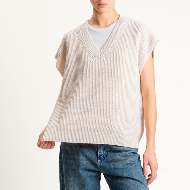 Haveone-Gilet scollo v misto alpaca coste inglesi - burro